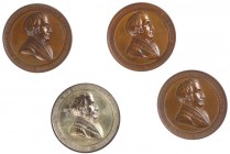 Netherlands - Vier penningen op de 60ste verjaardag van vrijmetselaar Jhr. Mr. J.W. van Vredenburgh door J.P. Schouberg 1842, met drie verschillende k...