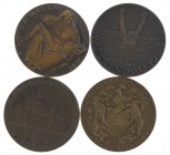 Netherlands - Vier VPK-penningen: Koloniaal Instituut 1927, Watersnood 1953, De Jonge 1936 en Vrede 1931