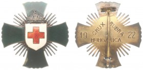 Hungary - Borstster voor Verdienste Rode Kruis 'Crux Rubra Hungarica 1922' - zilver met groen en wit emaille 47x47 mm - PR in orig. doosje