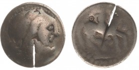 Celts - Eastern - AR Tetradrachm - Imitating Philip II of Macedon (c. 100-50 BC, 11.78 g) - Celticised, laureate head of Zeus right / Rider on horseba...
