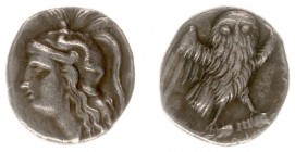 Italy - Calabria - Tarentum - AR Drachm (c. 280-272 BC, 3.24 g) - Head of Athena to left, wearing crested Attic helmet / TAPAΣ ΣΩ Owl standing right o...