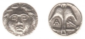 Northern Greece - Thrace - Apollonia Pontika - AR Diobol (late 4th century BC, 1.07 g) - Laureate facing head of Apollo / Upright anchor, A to left, c...