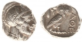 Illyria and Central Greece - Attica - Athens - AR Tetradrachm (ca. 454-404 BC, 17.27 g) - Helmeted head of Athena right with frontal eye / Owl standin...