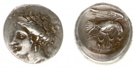 Illyria and Central Greece - Euboia - Chalkis - AR Drachm (c. 338-308 BC, 3.71 g) - Head of the nymph Chalkis left, wearing single-pendant earring and...
