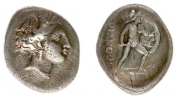 Illyria and Central Greece - Phokis - Lokris Opuntii - AR Hemidrachm (c. 369-338 BC, 2.61 g) - Head of Persephone right / Ajax advancing right, carryi...