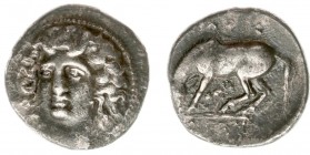 Illyria and Central Greece - Thessaly - Larissa - AR Drachm (365-356 BC, 5.25 g) - Facing head of nymph Larissa three-quarter to left / Horse grazing ...