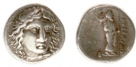 Greece - Caria - Satraps of Caria - Mausollos, 377-353 BC - AR Drachm (3.51 g) - Head of Helios facing, turned slightly to right / MAYSSOLO Zeus Labra...