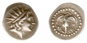 Greece - Islands off Caria - Rhodos - AR Diobol (188-84 BC, 1.00 g) - Radiate head of Helios right / Rose with bud to left, P-O in fields, star to rig...
