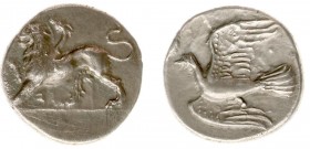 Greece - Peloponnesos - Sikyon - AR Hemidrachm (c. 330-280 BC, 2.75 g) - Kimera to left, right forepaw raised / Dove flying left, pellet above tail (B...