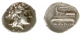 Asia Minor - Bithynia - Kios - AR Hemidrachm (c. 350-300 BC, 2.19 g) - Poseidonios, magistrate - KIA Laureate head of Apollo right / ΠOΣEIΔΩNIOΣ Prow ...