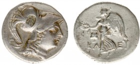 Asia Minor - Pamphylia - Side - AR Tetradrachm (c 183-175 BC, 16.70 g) - Kleuchares I, magistrate - Helmeted head of Athena right, countermark / Nike ...