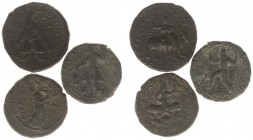 The East - Kushan Empire - Wima Kadphises (ca. AD 105-130) - Bilingual AE unit (15.87 g.), King in Kushan dress, standing facing, head left, hand over...