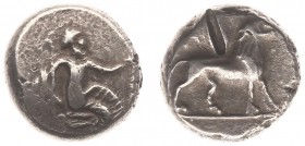 The East - Mesopotamia - AR Tetradrachm (14.32 g) - Contemporary (local) imitation of the coinage of Satrap Mazaios, 331-328 BC, Baal / Lion, both sid...