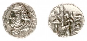 The East - Persis - Oxathres (1st century BC) - AR Obol (0.66 g.) - Bust of bearded king left, wearing diadem, symbol behind bust / King standing left...