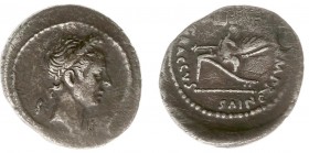 Divus Julius Caesar - AR Denarius (Rome 40 BC, 3.58 g) - Issue of Ti. Sempronius Graccus, moneyer - Laureate head of Julius Caesar right / Military st...