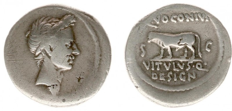 Q. Voconius Vitulus - AR Denarius (Rome AD 40 (?, or later), 3.54 g) - Laureate ...