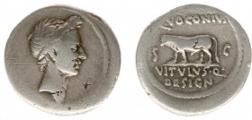 Q. Voconius Vitulus - AR Denarius (Rome AD 40 (?, or later), 3.54 g) - Laureate head of Julius Caesar right / Q VOCONIVS Calf walking to left, VITVLVS...
