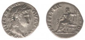 Nero (54-68) - AR Denarius (Rome AD 66-67, 3.10 g) - IMP NERO CAESAR AVGVSTVS Laureate head right / IVPPITER CVSTOS Jupiter, bare to waist, seated lef...