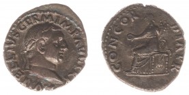 Vitellius (69) - AR Denarius (Rome late April-20 December AD 69, 2.7 g) - A VITELLIVS GERM IMP AVG TRP Laureate head right / CONCORDIA PR Concordia se...