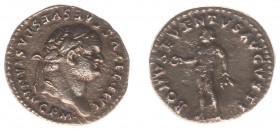 Titus (69-81) - AR Denarius (Rome AD 79-80, 2.88 g) - IMP TITVS CAES VESPSIAN AVG P M Laureate head right / BONVS EVENTVS AVGVSTI Bonus Eventus standi...