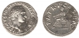 Traianus (98-117) - AR Denarius (Rome AD 98-99, 3.14 g) - Laureate head right, wearing aegis / P M TR P COS II P P Vesta seated to left, holding pater...