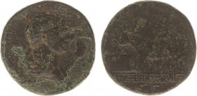 Traianus (98-117) - AE Sestertius (Rome AD 114-116, 24.16 g) - Laureate and draped bust right / Trajan seated right on platform, accompanied by two of...