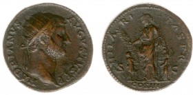 Hadrianus (117-138) - AE Dupondius (Rome AD 128, 16.27 g) - Radiate head right / Hilaritas standing left, holding long palm and cornucopiae, two child...