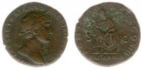Hadrianus (117-138) - AE As (Rome AD 119, 10.00 g) - IMP CAESAR TRAIANVS HADRIANVS AVG Laureate bust right / PONT MAX T R POT COS III Britannia seated...