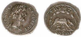 Antoninus Pius (138-161) - AR Denarius (Rome AD 140-143, 3.13 g) - ANTONINVS AVG PIVS PP Laureate head right / TR POT COS III Lupa Romana (she-wolf) s...