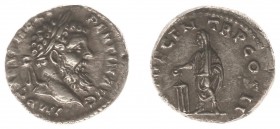 Pertinax (193) - AR Denarius (Rome, 3.13 g) - IMP CAES P HELV PERTIN AVG Laureate, bearded head right / VOT DECEN TR P COS II Emperor, togate and veil...