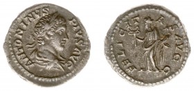Caracalla (196-217) - AR Denarius (Rome AD 205, 3.67 g) - Laureate and draped bust right / FELICITAS AVGG Felicitas standing facing, head left, holdin...