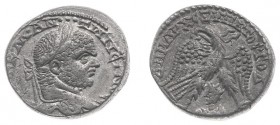 Caracalla (196-217) - Seleucis and Pieria / Emesa - AR Tetradrachm (ca. AD 215-217, 11.31 g) - Laureate head right / Eagle standing facing, head left,...