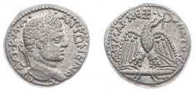 Caracalla (196-217) - Seleucis and Pieria / Seleucia Pieria - AR Tetradrachm (AD 215-217, 13.50 g) - Laureate head right / Eagle standing facing on th...