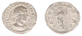 Macrinus (217-218) - AR Denarius (Rome, 2,84 g) - IMP C M OPEL SEV MACRINVS AVG Laureate and cuirassed bust right/ VOTA PVBL P M TR P. Felicitas stand...