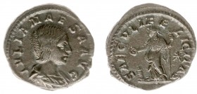 Julia Maesa - AR Denarius (Rome AD 220-222, 3.26 g) - Draped bust right / SAECVLI FELICITAS Felicitas sacrificing out of patera over altar, holding ca...