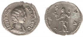 Julia Mamaea (+235) - AR Denarius (Rome AD 226, 2.62 g) - Draped bust right / VESTA Vesta standing left, holding Victoria and sceptre (RIC Alexander 3...