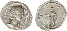 Julia Mamaea (+235) - AR Denarius (Rome AD 227, 3.16 g) - Diademed and draped bust right / VESTA Vesta standing left, holding patera and transverse sc...