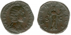 Julia Mamaea (+235) - AE Sestertius (Rome AD 224, 18.03 g) - Draped bust right, wearing stephane / VENERI FELICI Venus standing right, holding sceptre...