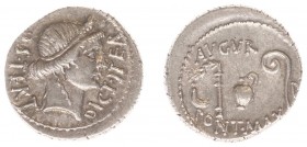 Julius Caesar (+44 BC) - AR Denarius (uncertain mint (Ultica?) c. AD 46, 4.01 g) - COS TERT DICT ITER Head of Ceres right wearing wreath of barley / A...