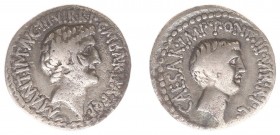 Marcus Antonius - Marcus Antonius and C. Caesar Octavianus, with M. Barbatius - AR Denarius (mint moving with Marcus Antonius 41 BC, 3.72 g) - M ANT I...