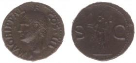 Agrippa (27-12 BC) - AE As (Rome AD 39, 10.82 g) - M AGRIPPA L F COS III Head left wearing rostral crown / Neptune standing left, cloaked, holding sma...