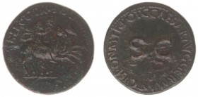 Caligula (37-41) - AE Dupondius (Rome, struck under Caligula AD 37-38, 13.10 g) - NERO ET DRVSVS CAESARES Nero and Drusus on horseback riding right / ...