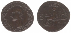 Caligula (37-41) - AE As (Rome c. AD 37-38, 11.42 g) - C CAESAR AVG GERMANICVS PON M TR POT Bare head left / VESTA Vesta, diademed, veiled and draped,...