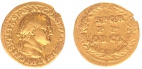Vespasianus (69-79) - AV Aureus (Lugdunum AD 71, 7.23 g) - IMP CAESAR VESPASIAN AVG P M TR P P P COS III Laureate head right / SPQR PP OB CS in three ...