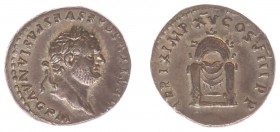 Titus (69-81) - AR Denarius (Rome ,January-June AD 80, 3.45 g) - Laureate head right / Draped throne with a semi-circular back (RIC 122 / RSC 313) - P...