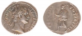 Domitianus (81-96) - AR Denarius (Rome AD 88-89 AD, 3.60 g) - IMP CAES DOMIT AVG GERM P M TR P VIII Laureate head right / COS XIIII LVD SAEC FEC Heral...