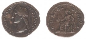 Sabina - AR Denarius (Rome, 3.23 g) - SABINA AVGVSTA HADRIANI AVG PP Draped bust LEFT/ CONCORDIA AVG Concordia seated left holding patera, resting elb...