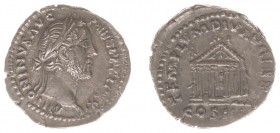 Antoninus Pius (138-161) - AR Denarius (Rome AD 158-159, 3.31 g) - ANTONINVS AVG PIVS PP TRP XXII Laureate head right / TEMPLVM DIV AVG REST, octastyl...