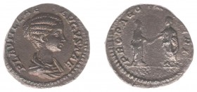 Plautilla (202-205) - AR Denarius (Rome, 2.53 g) - PLAVTILLAE AVGVSTAE Draped bust right / PROPAGO IMPERI Plautilla and Caracalla standing facing each...