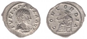 Julia Paula (219-220) - AR Denarius (Rome AD 219-220, 1.98 g) - IVLIA PAVLA AVG Draped bust right / CONCORDIA Concordia seated left, holding patera an...